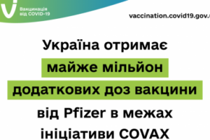 Україна отримає майже мільйон додаткових доз вакцини від Рfizer в межах ініціативи Сovax
