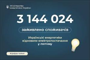У лютому енергетики повернули світло для понад 3,1 млн споживачів