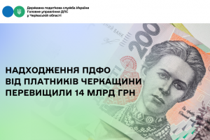 Надходження ПДФО від платників Черкащини перевищили 14 млрд грн